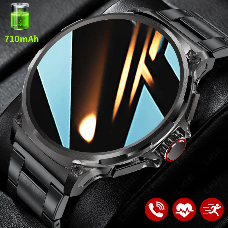 

LIGE 710Mah Large Battery Men Smartwatch Bluetooth Call Waterproof Outdoor Sports Smart Watch Voice Assistant Heart Rate Tracker