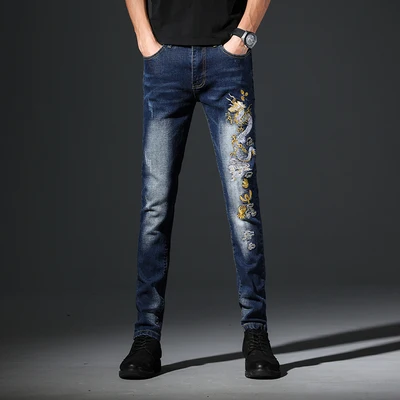 916 golden dragon embroidery blue
