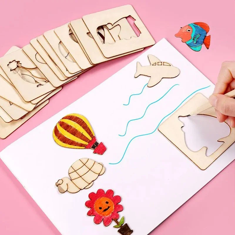 Kids Wooden Drawing Stencils Kit 20Pcs Drawing Board Brinquedos Coloring Puzzle Artes Artesanato Set Brinquedos Educativos para Crianças Acessórios