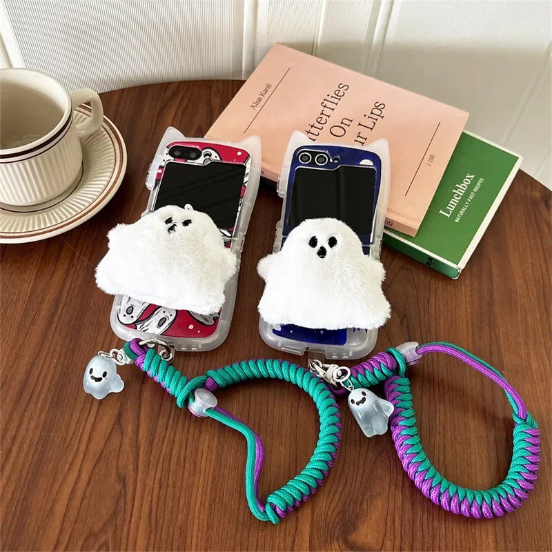 Cartoon Ghost Mirror Phone Case for Samsung Galaxy Z Flip 6 5 4 3 Protective Back Cover for ZFlip4 ZFlip5 ZFlip6 Case