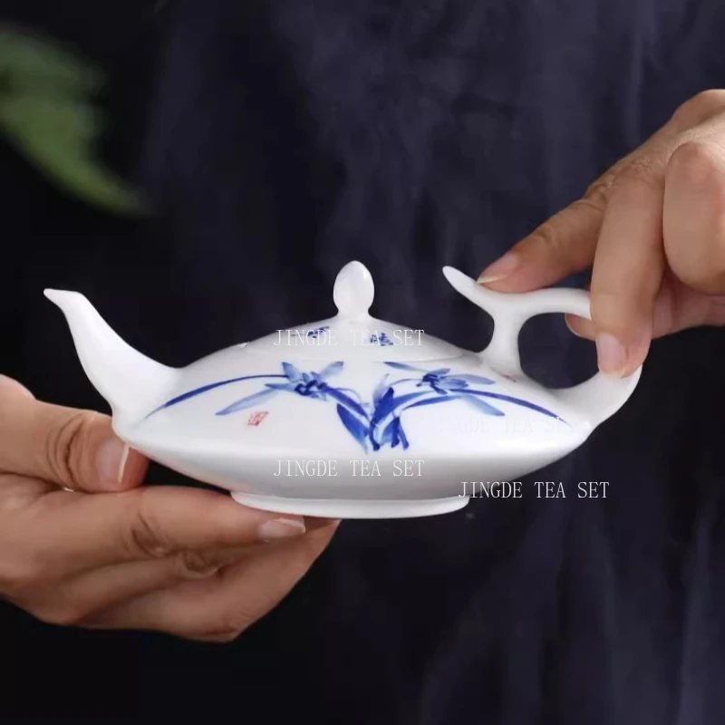 230ml Jingdezhen White Porcelain Teapot Chinese Blue and White Porcelain Teapot Household Large Capacity Teapot Teaware