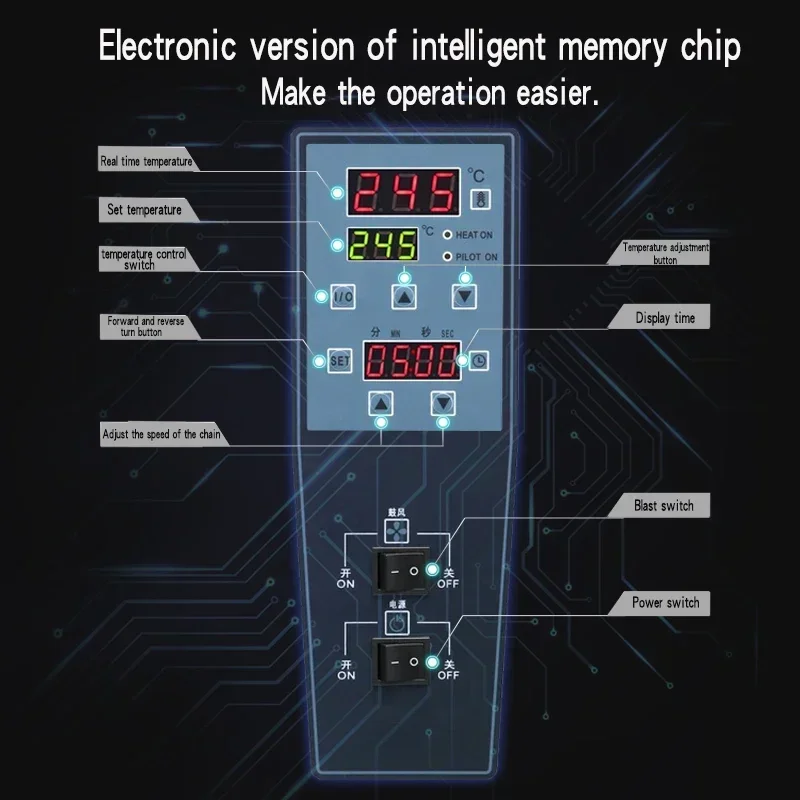 15-Zoll-Raupen-Pizzaofen, kommerzielle elektrische Heißluftzirkulation, intelligenter Pizzaofen, multifunktionaler Hamburgerofen