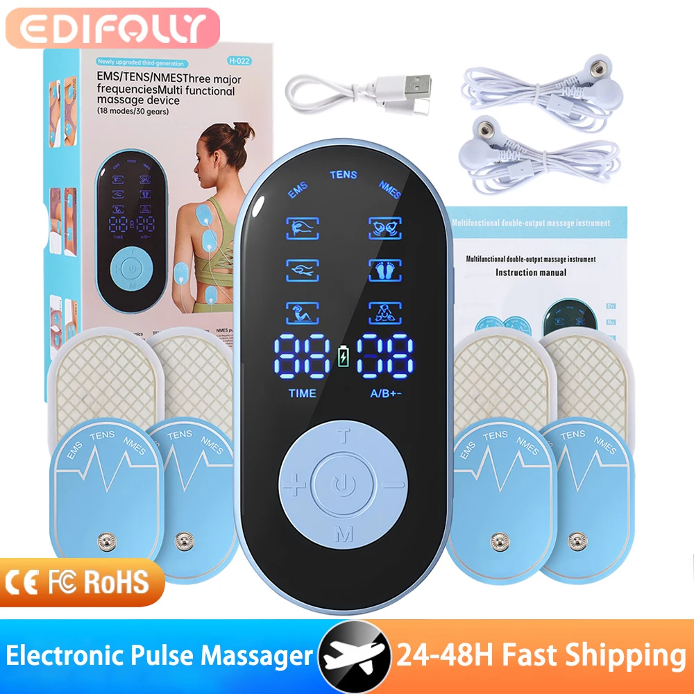 

Перезаряжаемый 18-режимный электростимулятор EMS TENS для мышечных нервов, электроды, пластыри, импульсный физиотерапевтический массажер для тела, облегчение боли