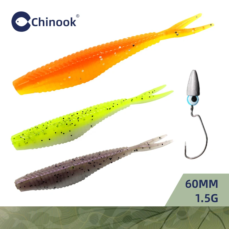 Chinook Lure Soft Bait  ForkTail 60mm 1.5g 10pcs  Worm Lures Silicone Bait  Goods For Fishing Tackle