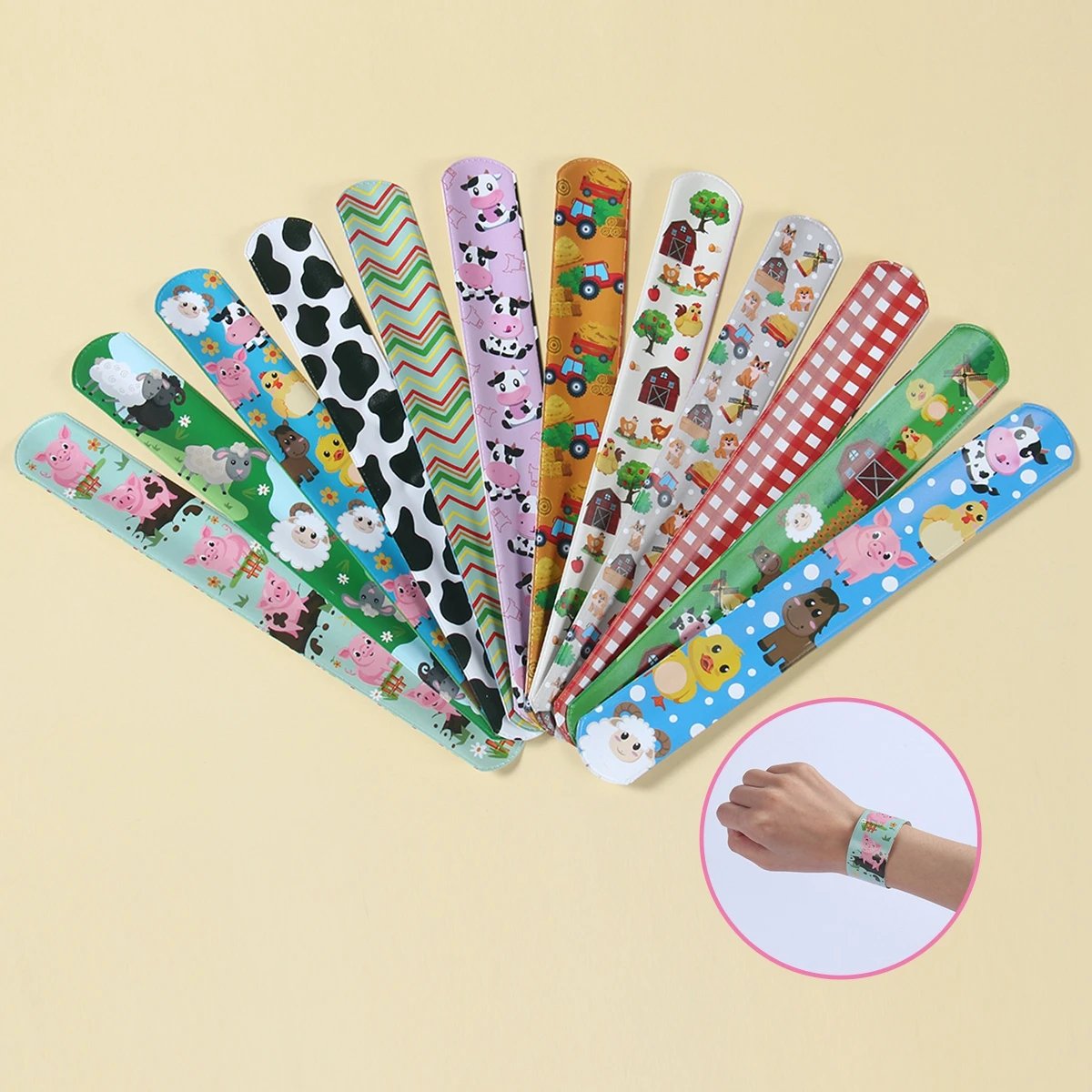 Cartoon Farm Animal Slap Bracelets Baby Showr Farm Animals Wristband Gift Birthday Party Supplies Kids Favor Toys