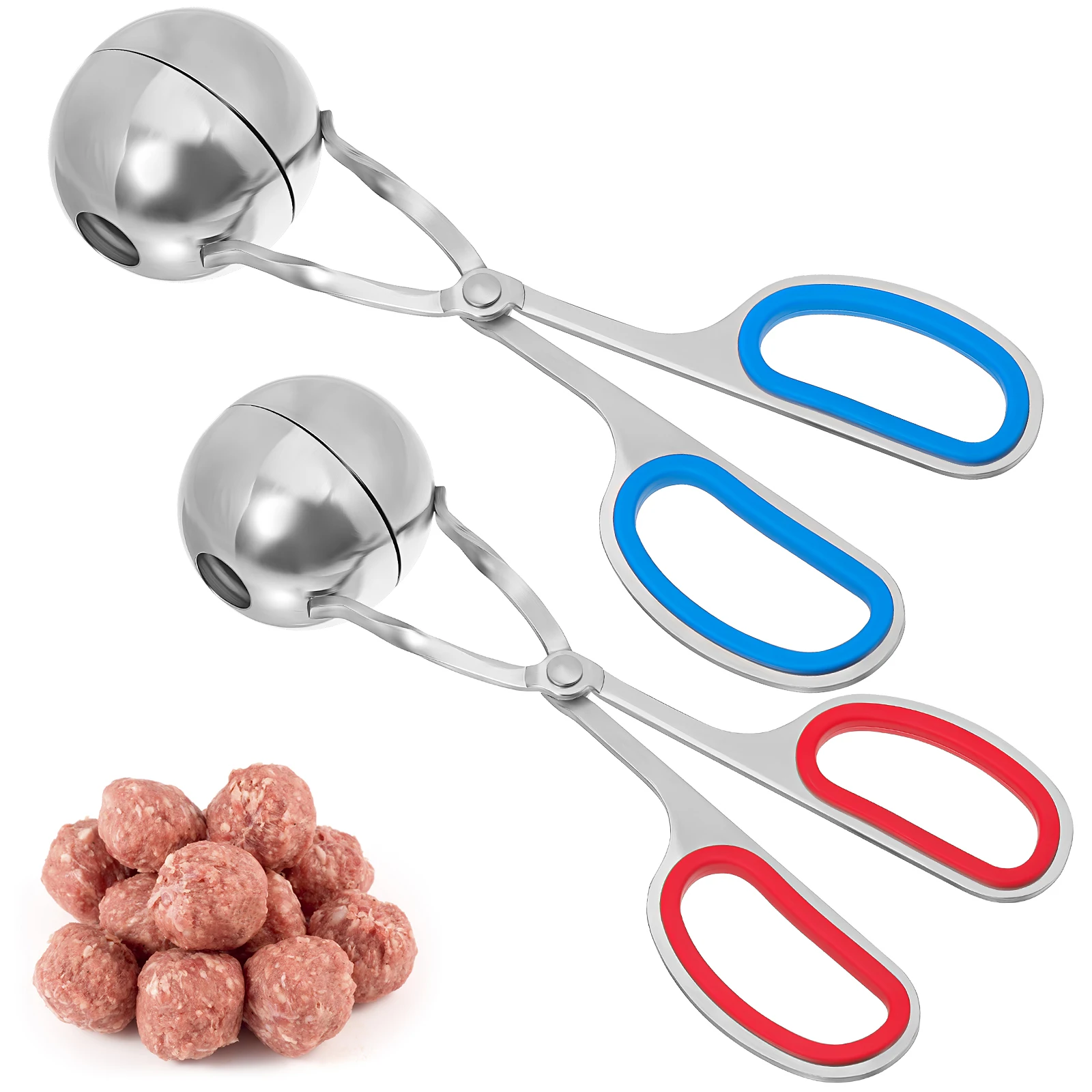 

2 pcs StainlessSteelMeatballTongs KitchenGadget MeatBallMaker NonStickSurface Compact Lightweight FishBallDoughBall Creator