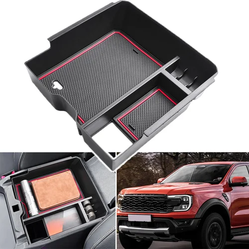 Imagen 1 del producto Caja de almacenamiento para reposabrazos de coche, bandeja organizadora de consola, soporte para Ford Ranger & Ranger Raptor 2024, accesorios interiores de freno de mano eléctrico