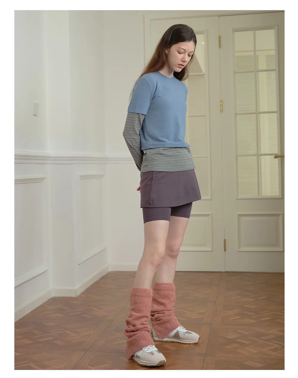 ถุงเท้าถักนิตติ้งเนื้อนุ่มสำหรับผู้หญิง รุ่น A-Class ปลายผ่าเป็นชั้น ขนฟู ครึ่งขนแกะ【สไตล์ Y2K ชุดฤดูใบไม้ร่วง ถุงเท้าแบบซ้อน】