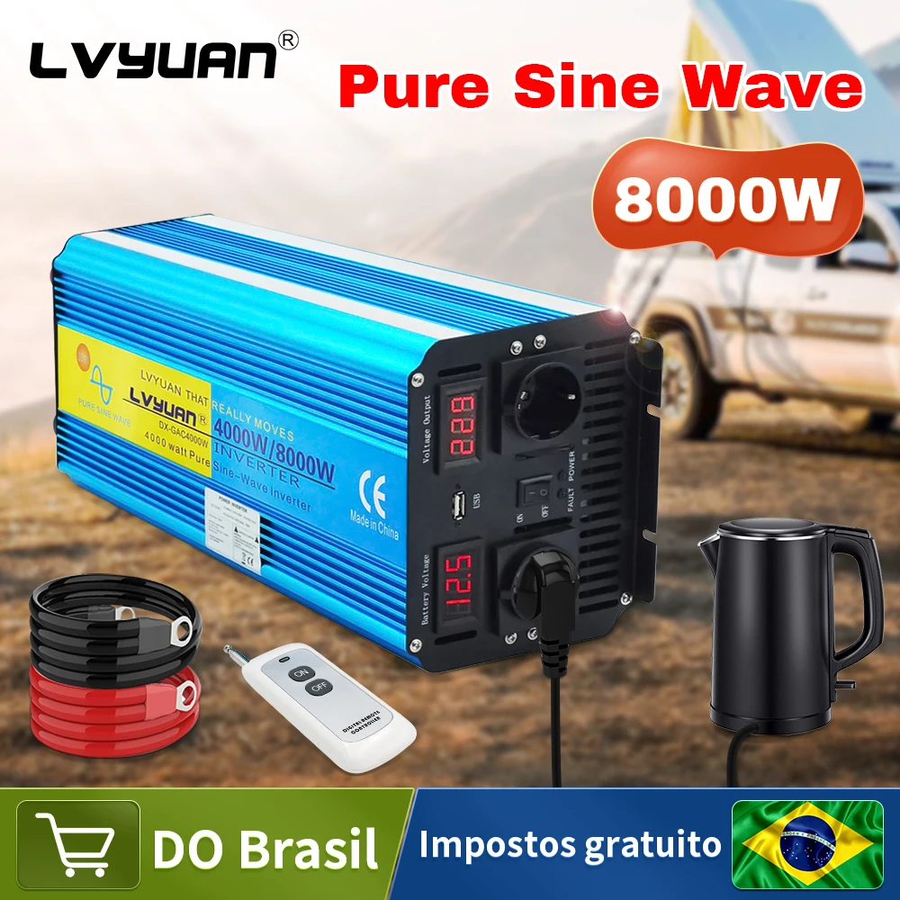 Pure Sine Wave DC 12V/24V/48V to AC 110V/127V/220V 8000W Remote Control Protable Car Power Inverter EU US UN Socket