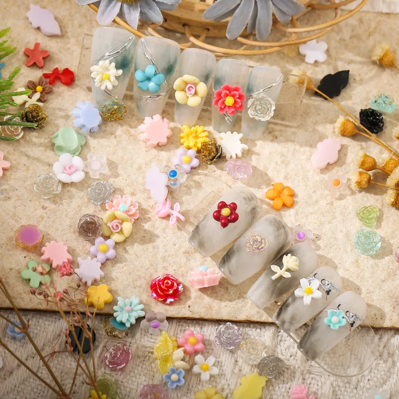 15 Types Of Nail Roses Mix With Camellia Mixed With Cherry Blossoms Three-Dimensional Small Resin Colorful Diamond Wholesale