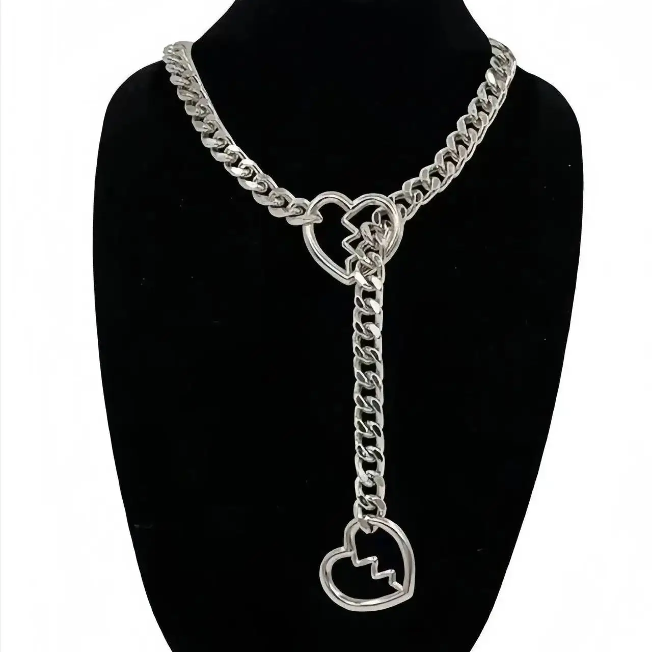 1pc Vintage Heart Broken Haert Neutral Thick Chain Hip-hop Gothic Simple Alloy Silver Color Necklace Woman Men Party Prom Gift