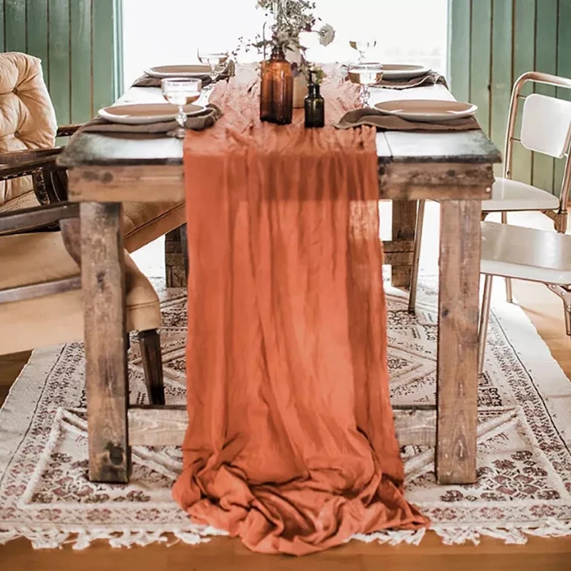 

Wedding Dinning Table Decor Rust Table Cloth Set Party Wedding Decoration Cotton Gauze Dusty Blue Napkins Gift Table Runners