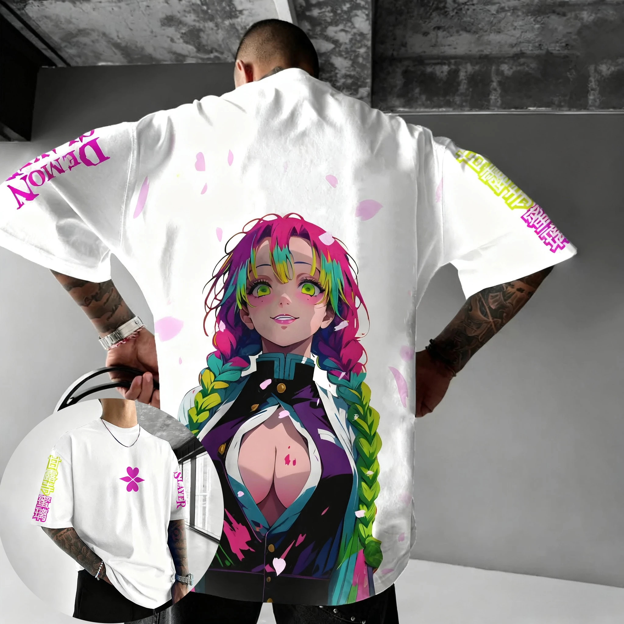 

Demon Slayer Anime Versatile Parent Child T-shirt Summer Men's and Women's New Large Harajuku Casual Loose Short Sleeve Top