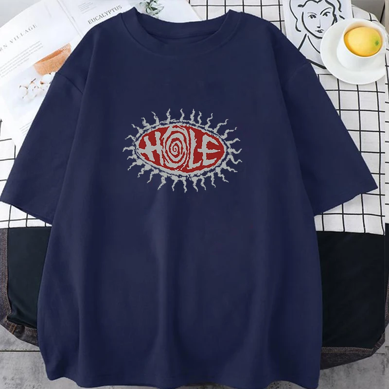 Hole Band Vintage T Shirt Men Women Retro Sun Swirl Graphic Tees 90s Alternative Rock Oversized Short Sleeve Neutral T-Shirt Top