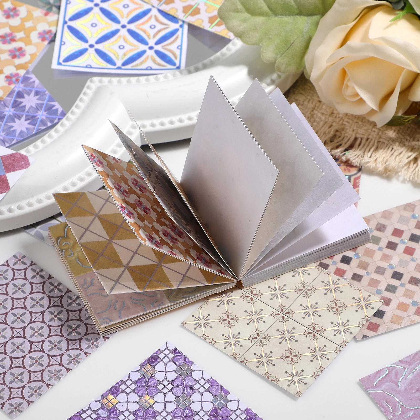 1Box Holographic Foil Stickers 6 Assorted Colorful Floral Tile Prints for Journaling Scrapbooking Gift Wrapping Stationery view 3