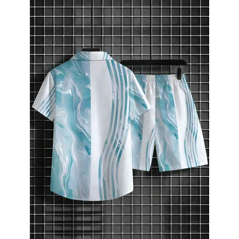 Summer Men Two Piece Printed Shirt Shorts Set Quick Dry Lightweight Comfortable Beach Resort Swim Pool Vacation Travel Matching view 4