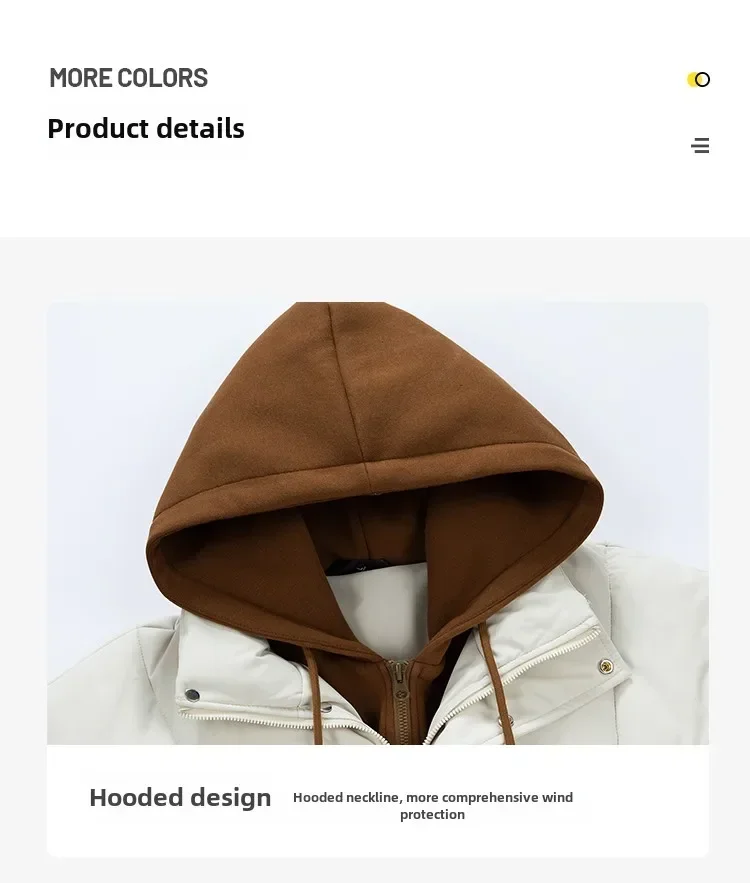 Men's Down padded Jacket Autumn Winter Fashion Color-block Thickened Windproof Outdoor Travel Hooded Coat Couple Bread Clothing