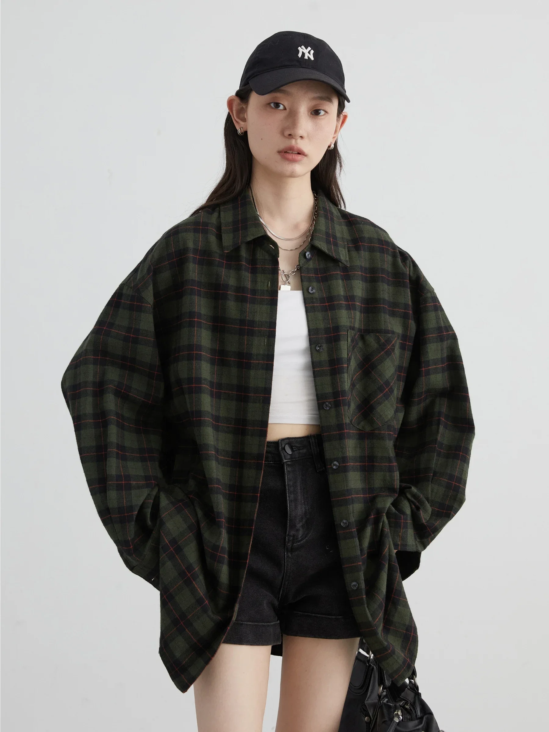 CHIC VEN Women Shirt Loose New Retro Cotton Grinding Plaid Shirt Top Female Blouses BF Style Woman Tops Spring Autumn 2024