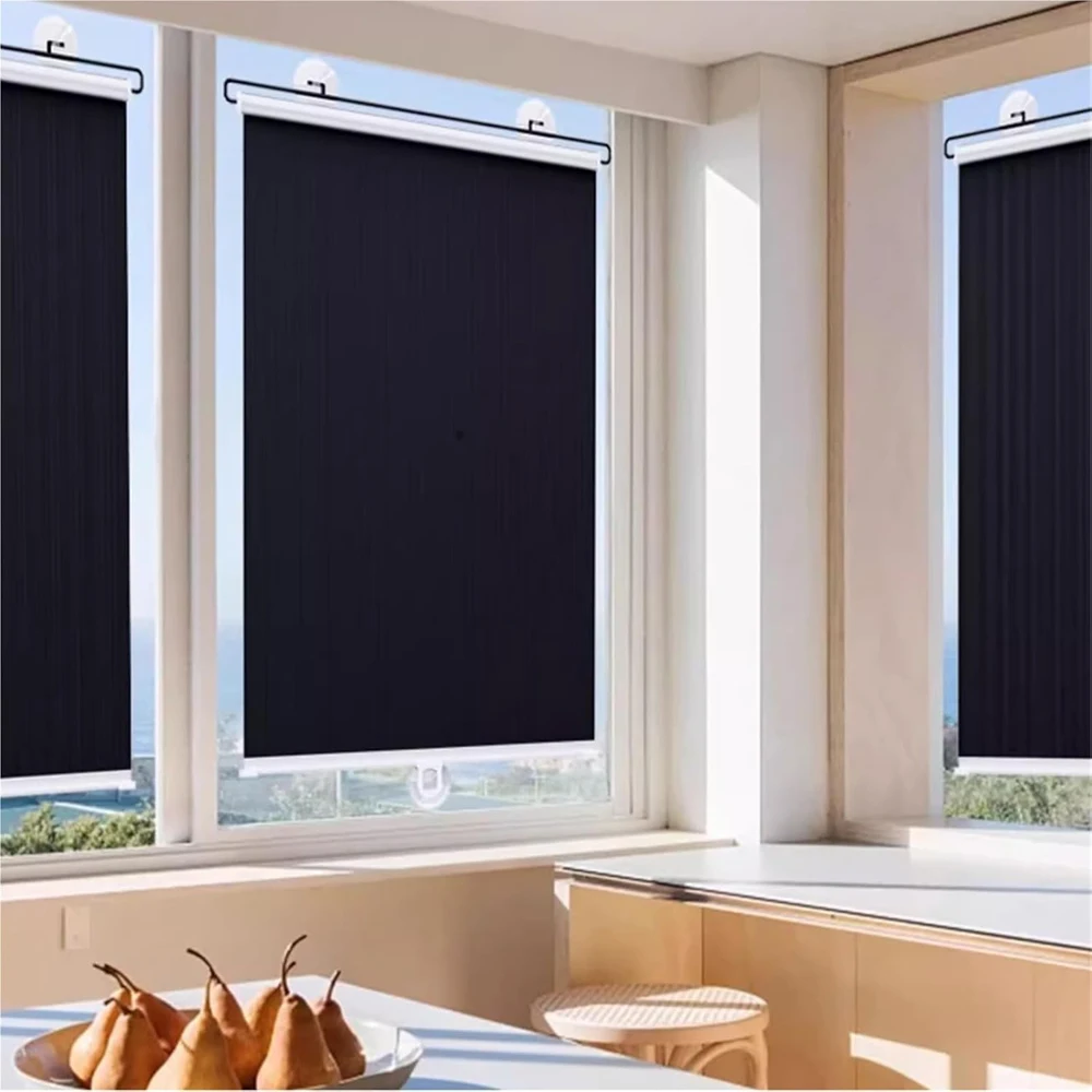 Nuevas cortinas enrollables retráctiles inalámbricas, parasol negro para ventanas de oficina en casa, persianas térmicas sin perforación, cortina opaca
