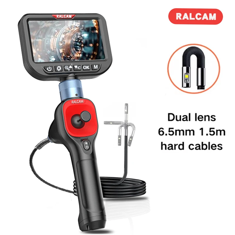 Ralcam 360° °   Zwei-Wege-Gelenk-Endoskop, 5-Zoll-Bildschirm-Endoskopkamera, 6,5-mm-Inspektion, Doppelkamera, IP67 wasserdicht, 1,5 m Se