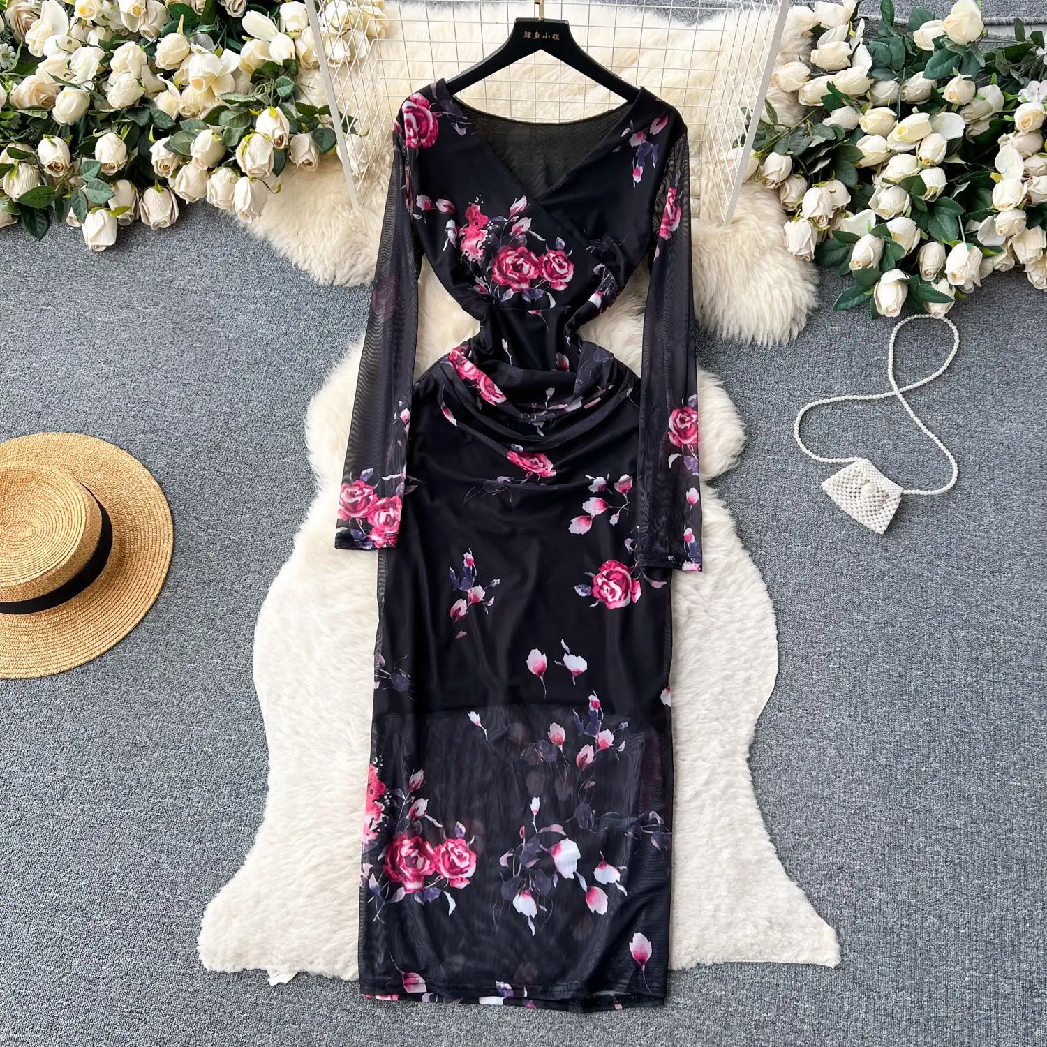 レディースロングドレス ワンピース プリント柄 ベスティド  - Wrap Dress Work のレビューと価格