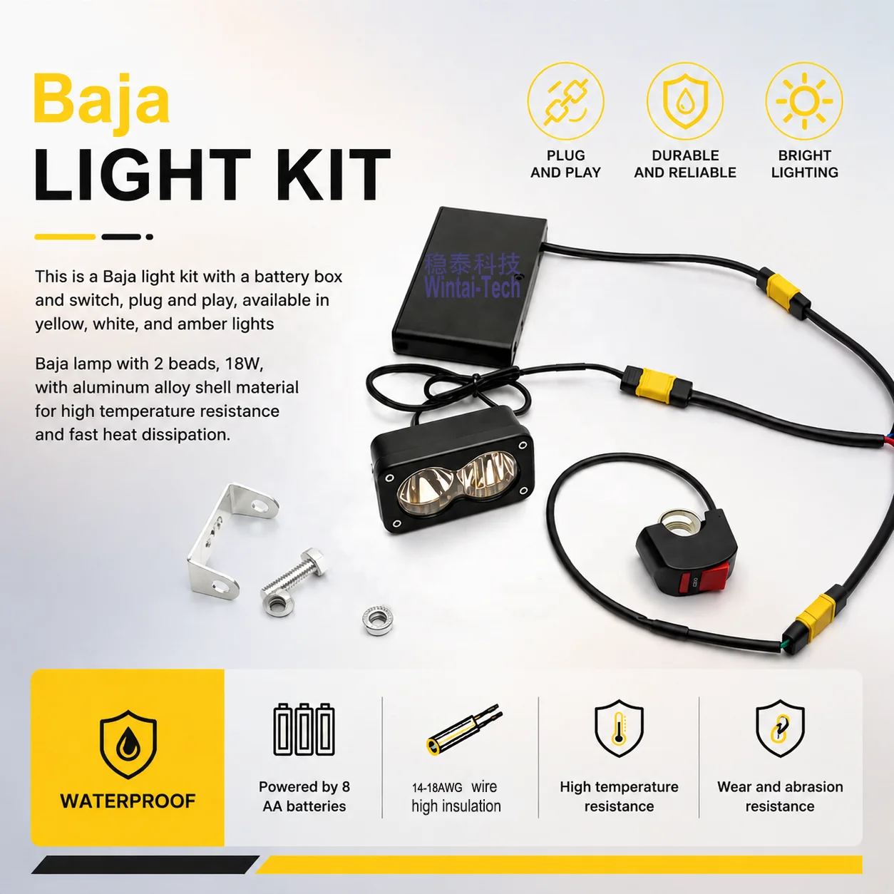 Wintai-Tech E-Bike Bicycle Motorcycle MTB DIY 8AA Battery Powered Baja Light Kit