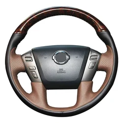 DIY Custom for Nissan PATROL Y62 PATROL Car Accessories Auto Interior Mahogany Brown Black leather car steering wheel cover