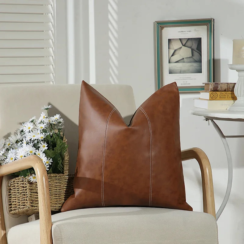 1Piece Faux Leather Throw Pillow Covers Thick Large Decorative Modern Boho Farmhouse Living Room Square Cases for Couch Bed Sofa