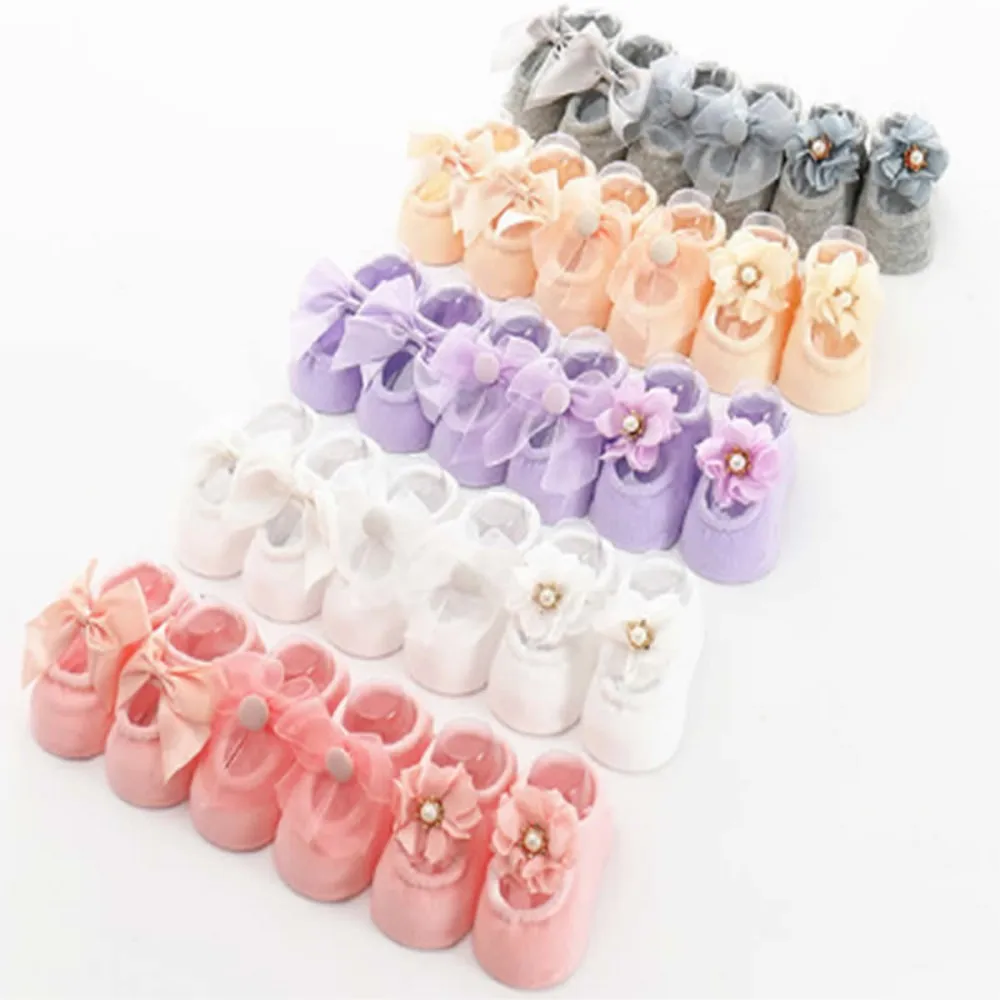 Children baby socks Princess dispensing antiskid cotton lace flower bow floor socks toddler baby Princess party sock