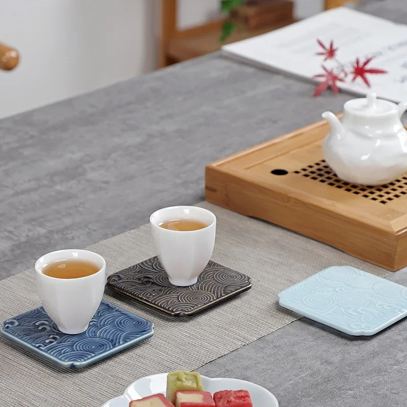 Coaster Small Ceramic Tea Cup Support Tea Ceremony Kung Fu Tea Set Insulation Pot Dining Mat Chinese Style Tea Utensils Coasters