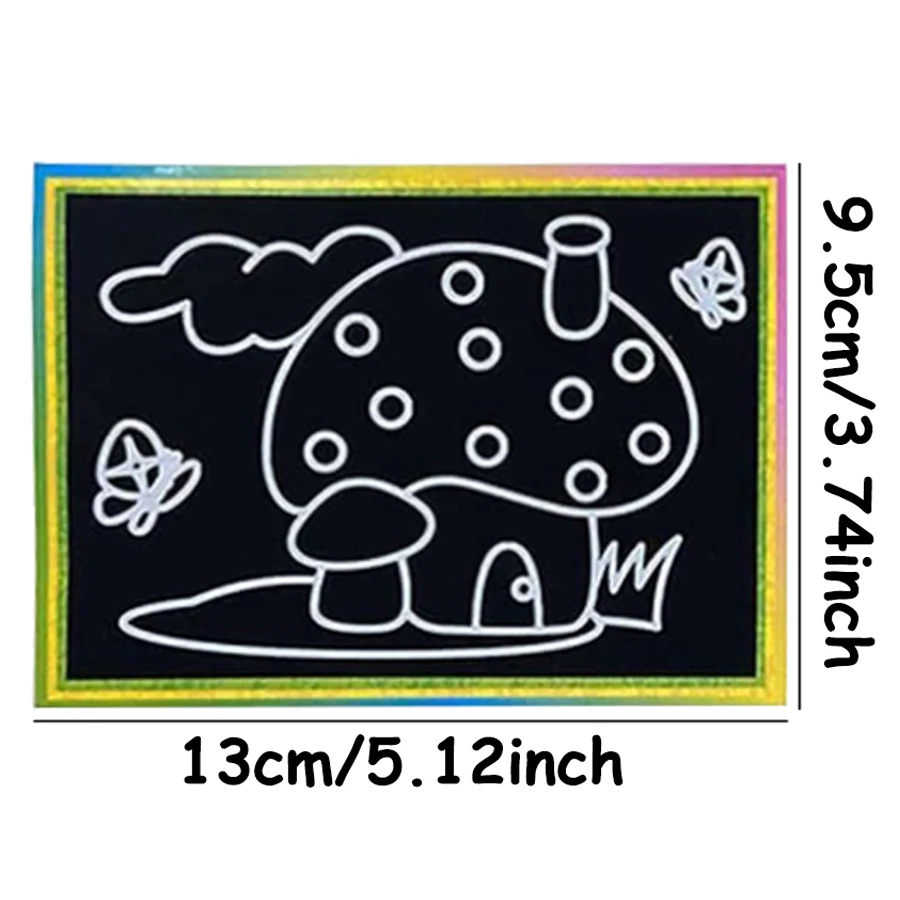 12/24pcs Rainbow Scratch Art Paper Sheets, 13x9.5cm Black Scratch Off Cards, DIY Engraving Art Paper for Craft Projects