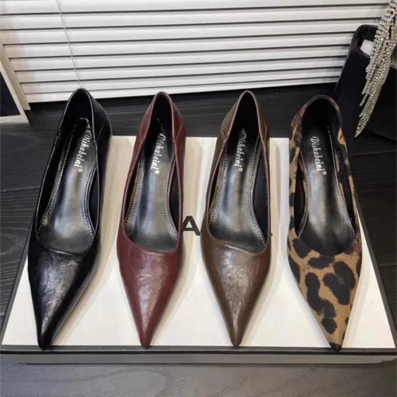 Women's High Hees Temperament Pointed High Heel Single Shoes Sexy Leopard Print Designer Women Pumps Elegant Party Banquet Shoes