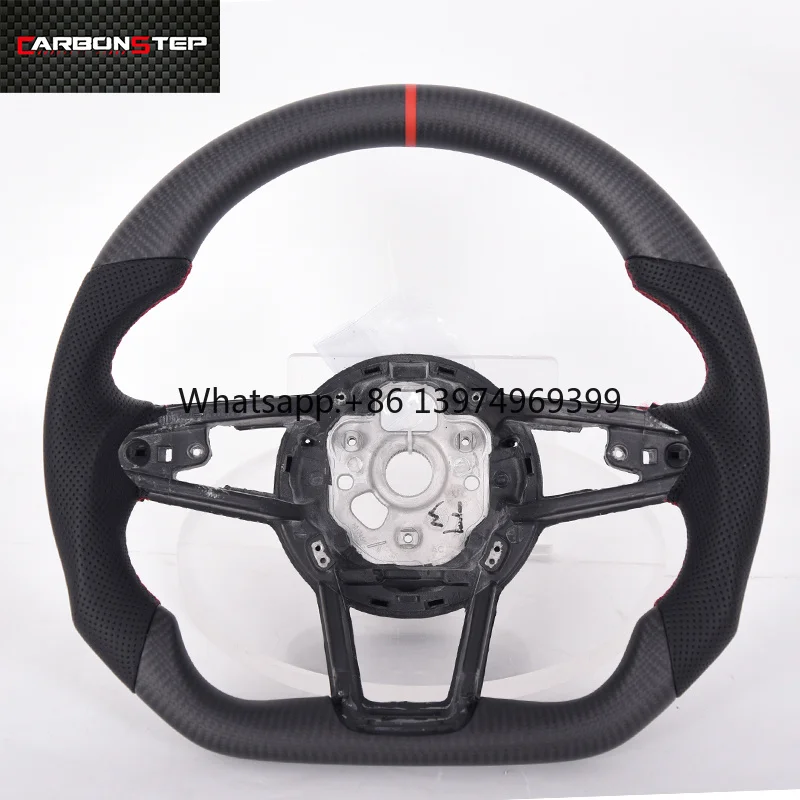 Hot Selling Matte Carbon Fiber Perforated Leather Car Steering Wheel With Position Line for Audi