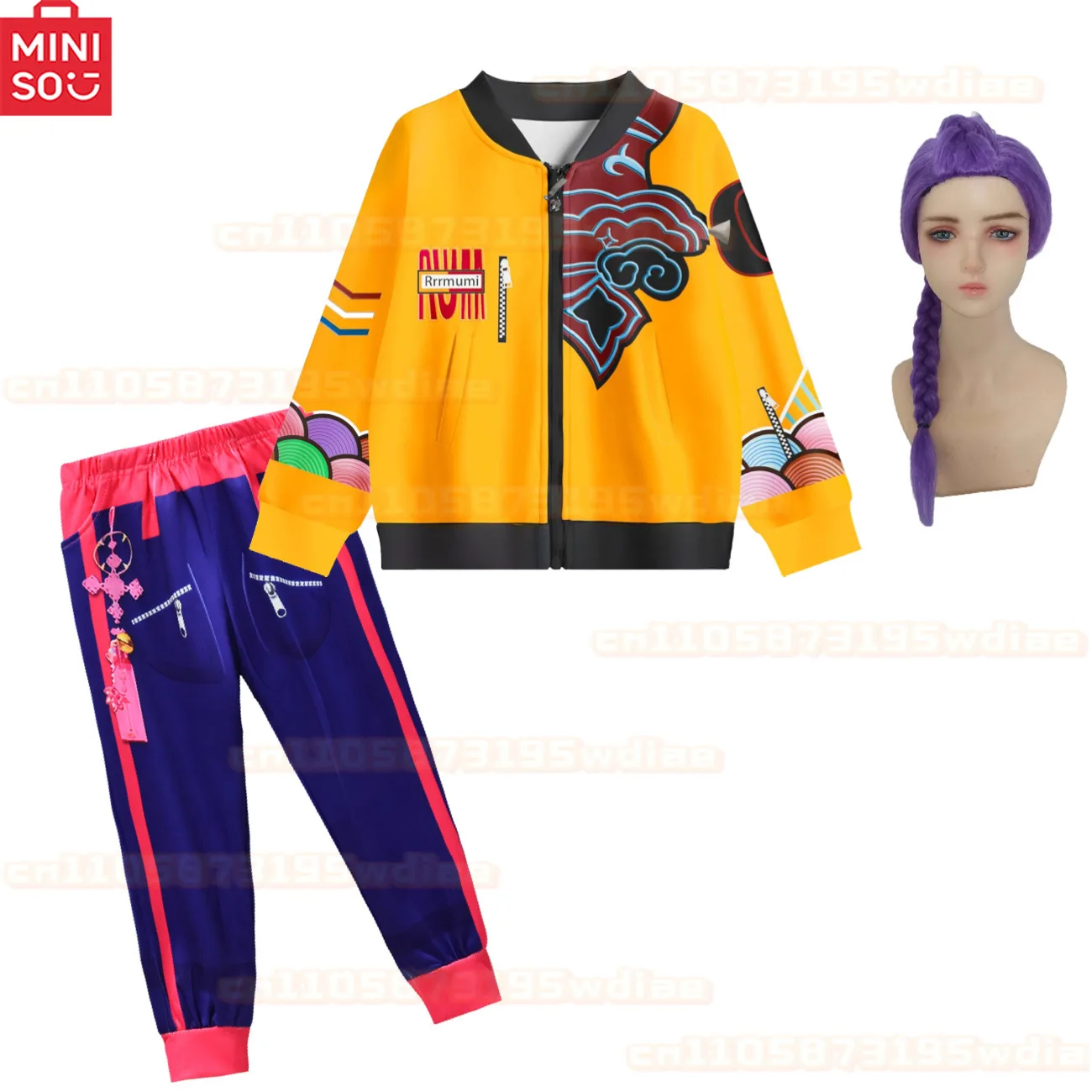 MINISO 어린이 의상 악마 헌터 루미 소녀 힙합 세트 할로윈 역할 놀이 복장 게임 카니발 의상 + 목걸이