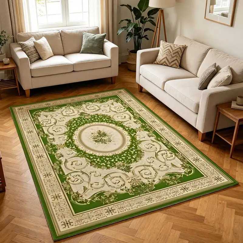 1 Piece Ornate Intricate Green Cream Traditional Woven Carpet, Soft Comfortable All Season, lightweight Easy to Care, Living Room Decor, Bedroom Decor, Dining Room Decor, Entryway Decor, Ideal for Winter and Autumn Home Decor