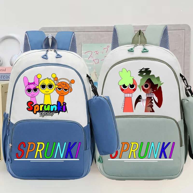 

Sprunkis Backpack+pencil Case Set Cartoon Anime Printed Schoolbag Student Youth Large Capacity Waterproof Breathable Bookbag Hot