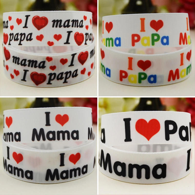 22mm 25mm 38mm 75mm  I love mama&papa Cartoon Character printed Grosgrain Ribbon party decoration satin ribbons OEM 10 Yards