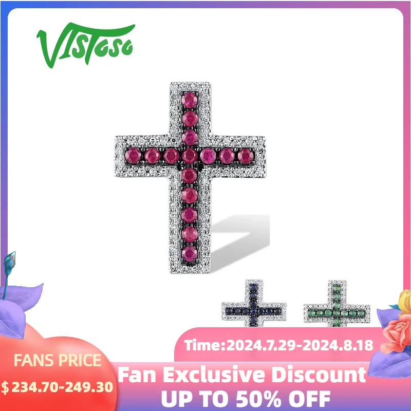 

VISTOSO Pure 14K 585 Rose White Yellow Gold Pendant For Women Sparkling Diamond Ruby Blue Sapphire Emerald Cross Fine Jewelry