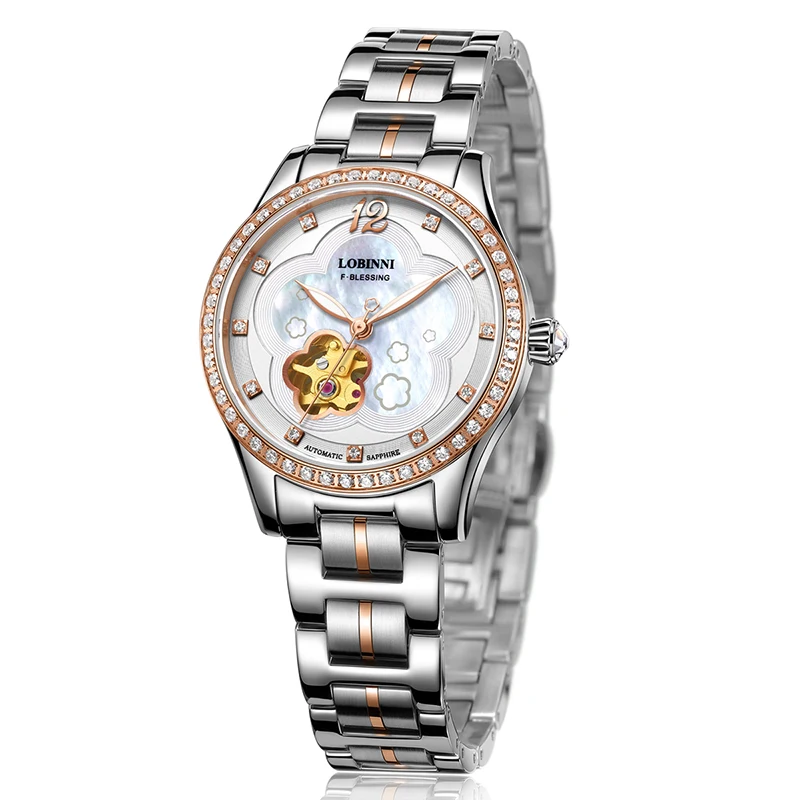 Switzerland LOBINNI Luxury Brand Japan MIYOTA 8N24 Automatic Mechanical Women's Watches Sapphire Diamond Skeleton Clocks L2006L