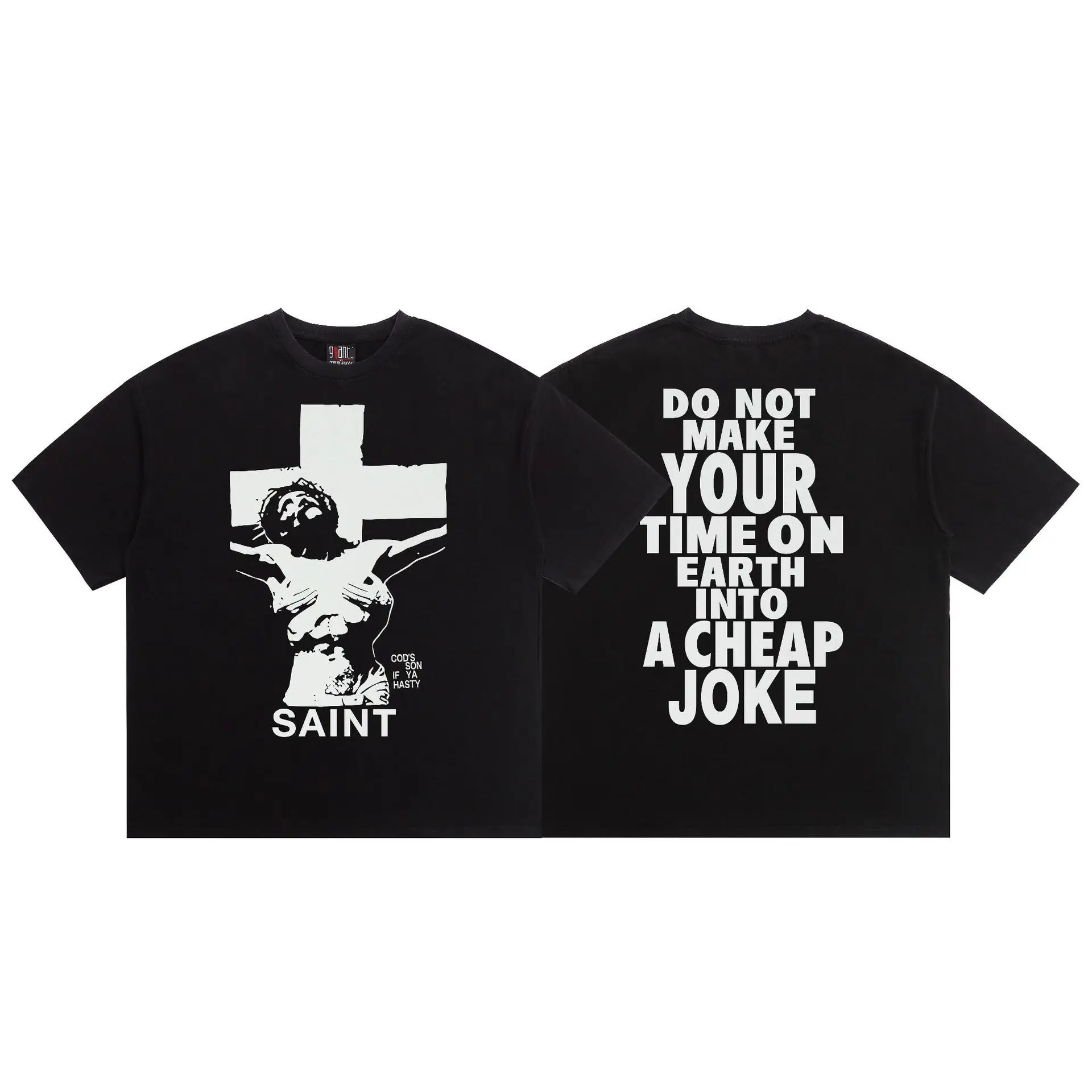 

2026 New Graphic Print T Streetwear Cotton Shirts Oversized Summer Top Tees Men Woman Saint Short Sleeve High Street Round Neck
