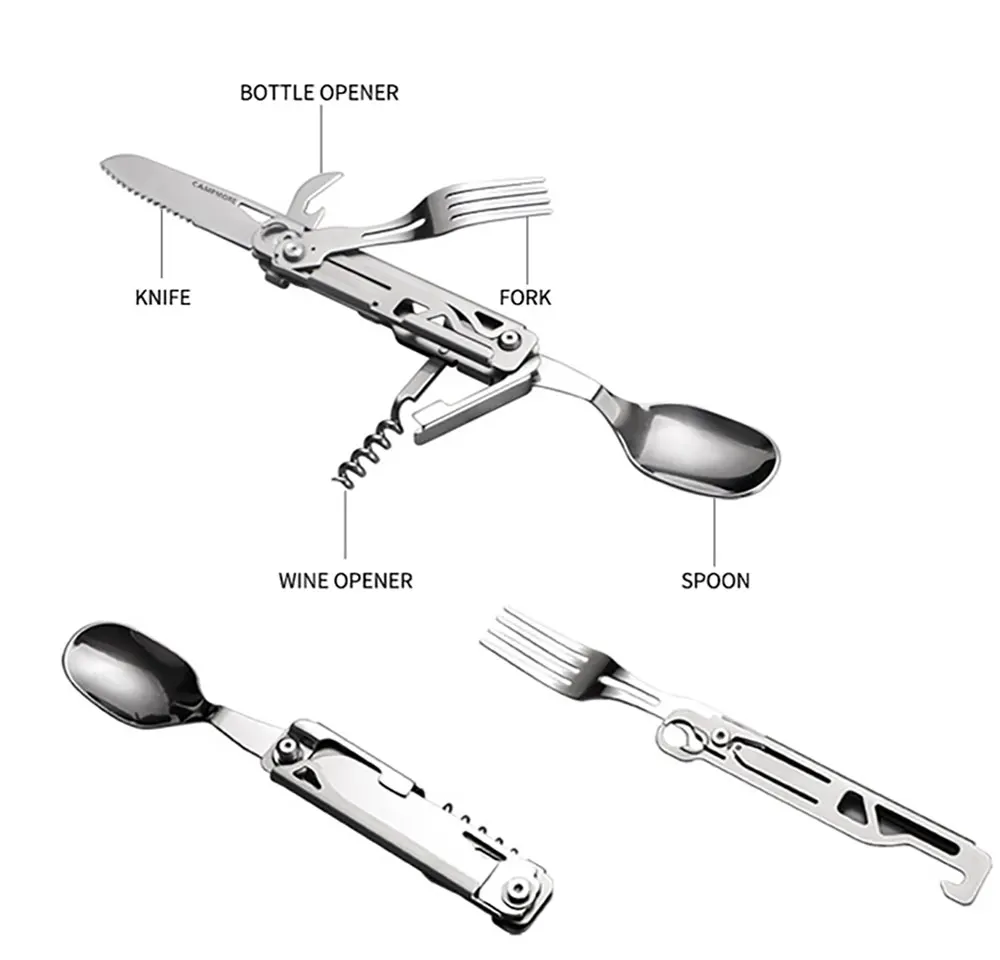 Camping Fork Spoon Multi-function Portable Knife Fork Spoon Bottle Opener Foldable Cutlery Camping Equipment