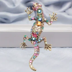 Vintage Gecko Brooches for Women Men Beauty Multicolor Rhinestone Lizard Party Casual Brooch Pin Gifts
