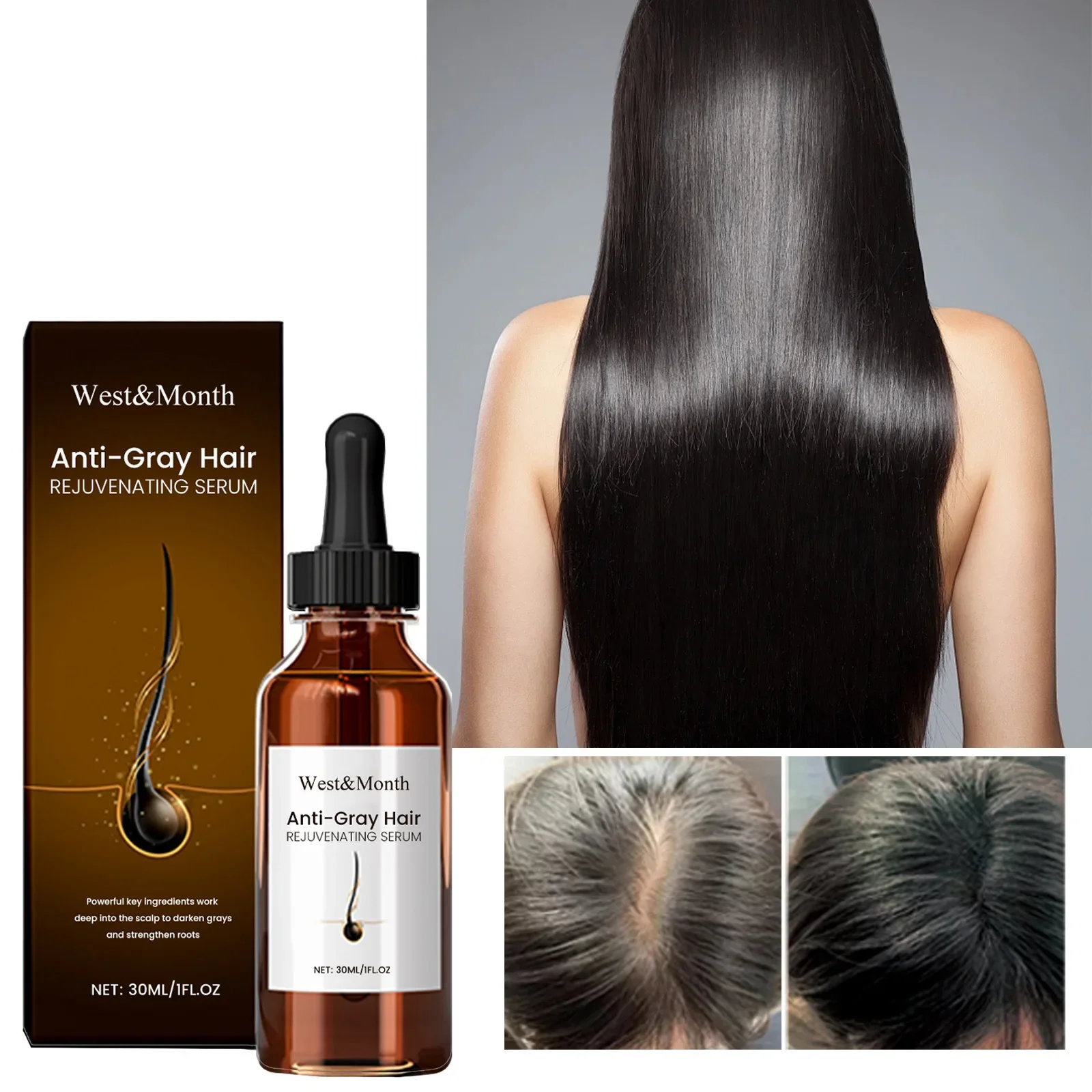 Polygonum Black Hair Essence Anti-hair Loss White Gray Hair Treatment Serum Moisturizing Hair Care Oil Aceite Para El Cabello