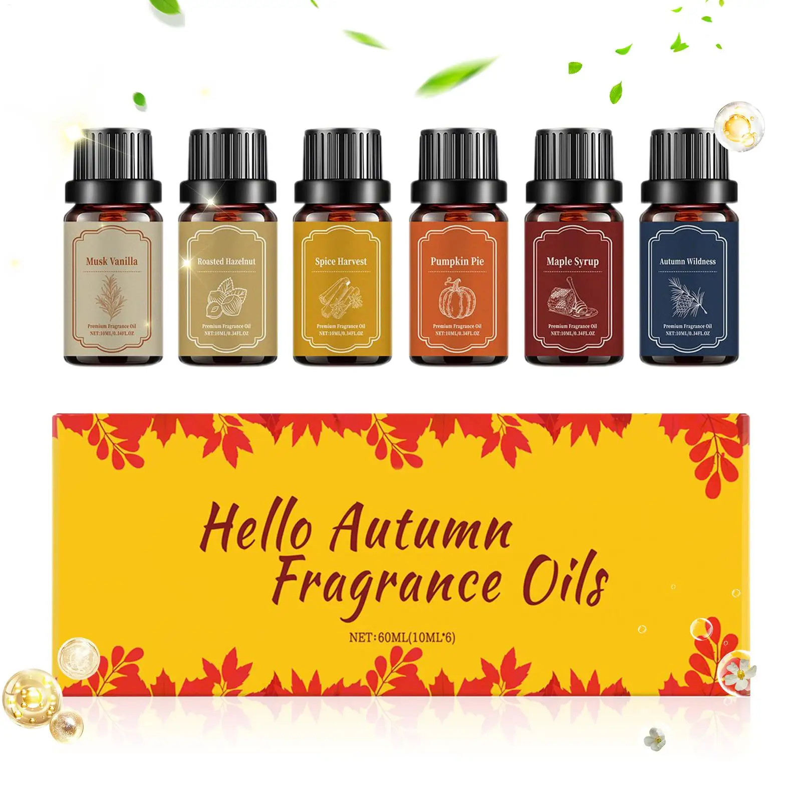 

6 шт., 10 мл, диффузорные масла для осенних специй, осенние ароматические масла для ароматических диффузоров, домашние свечи, спрей для комнаты, домашний декор для йоги