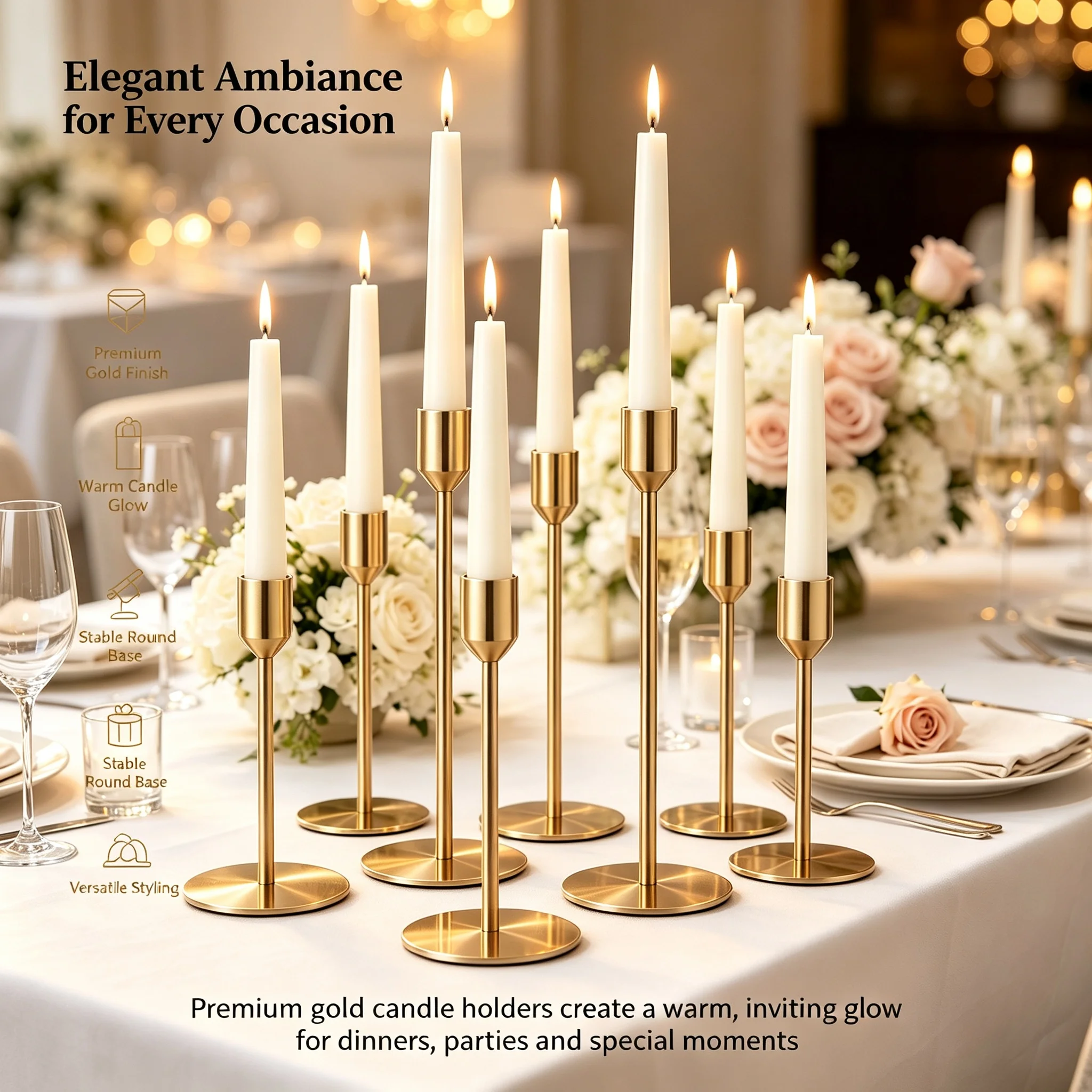 4 Pack Staggered Height Pillar Candle Holders, Modern Geometric Metal Candle Stands, Elegant Table Decor for Wedding Reception &