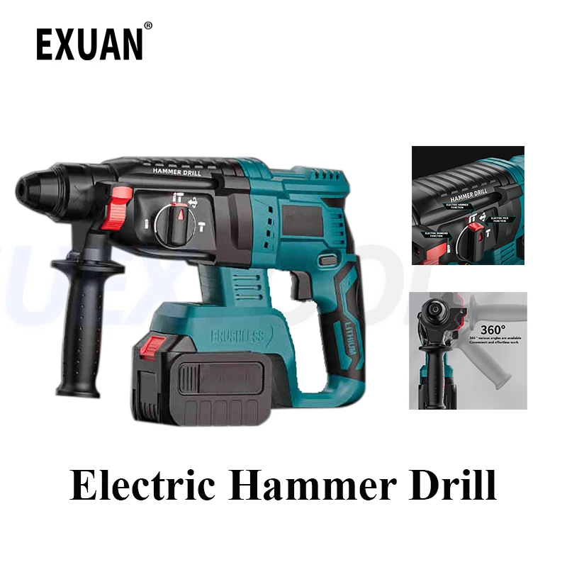 

26MM Brushless Electric Hammer Drill Multifunctional Rotary Cordless Rechargeable Impact Hammer Electric Pickaxe For Concrete