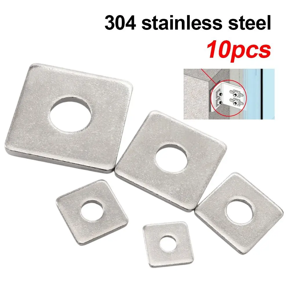 10Pcs M3-M20 Square Plate Washer 304 Stainless Steel Flat Surface Square Gasket Square Design Large Bearing Area