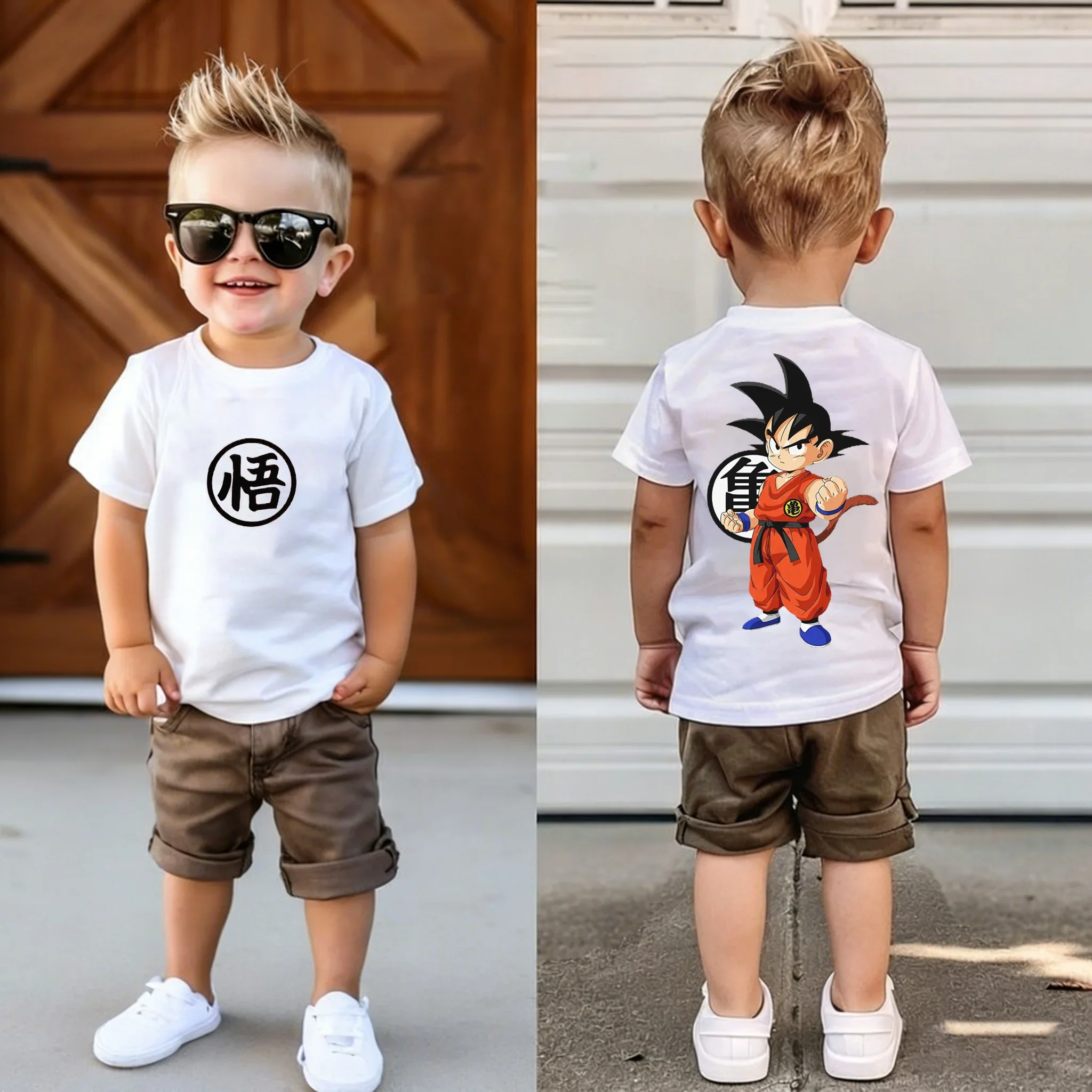 Children's Summer Cotton Dragon Pearl T-Shirt-Fashionable Outdoor Anime Print - Soft and Comfortable Clothing for Young Children