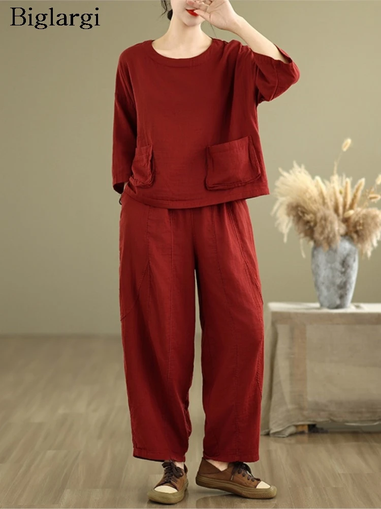 

Негабаритный весенний комплект из двух предметов, женские повседневные блузки Modis с длинным рукавом, женские блузки с эластичной резинкой на талии, свободные женские широкие шаровары