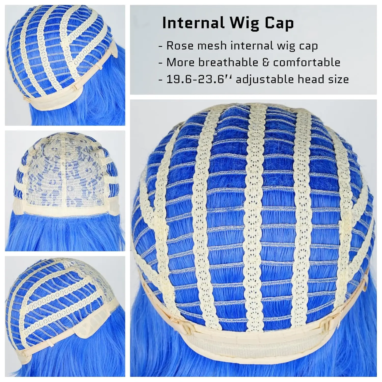 Wig Bob Biru Pendek Topi Wig Kacamata Hitam Wig Kostum Cosplay Emosi Anime Biru dengan Poni Bagian Samping Rambut Sintetis